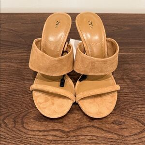 Zara Camel Suede Heeled Sandals sz 6